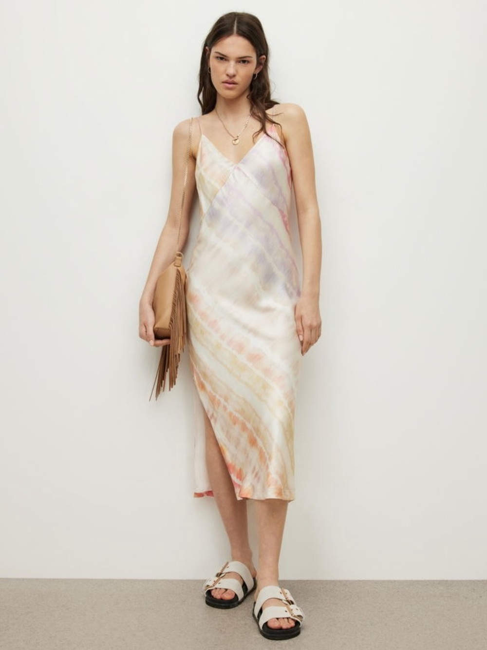 All Saints Slip Midi Dress in Pastel Tie-Dye
